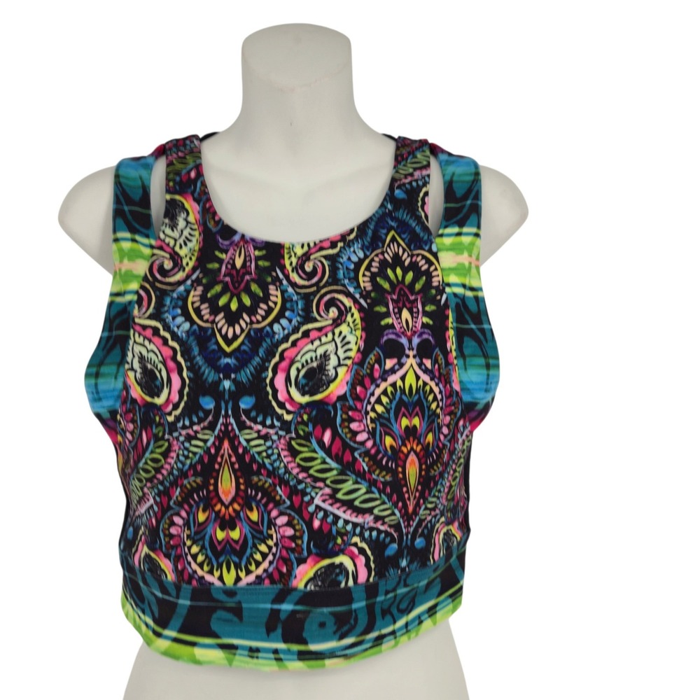 Nanette Lepore Sports Bra Women Medium Paisley Print Mesh Back Padded Crop Top